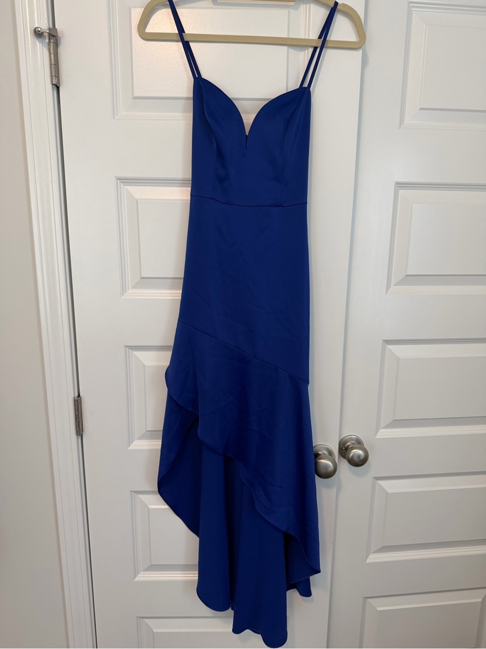 Aidan Mattox Cobalt Blue Asymmetrical Ruffle Slip Dress